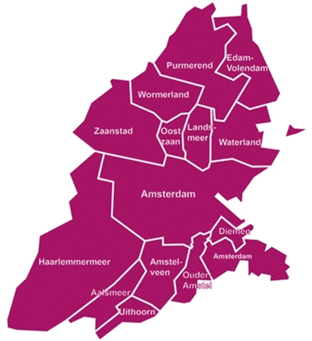 Kaartje van de gemeenten van de Vervoerregio